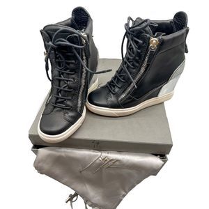 Giuseppe Zanotti Leather Sneaker Heels with Silver Accents with Dust Bag and Box